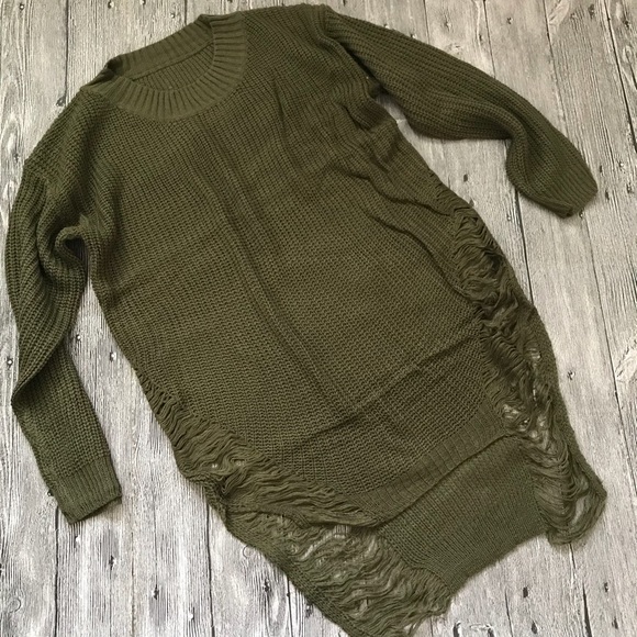 Sexy green long sleeve broken holes sweater dress - Picture 2 of 4